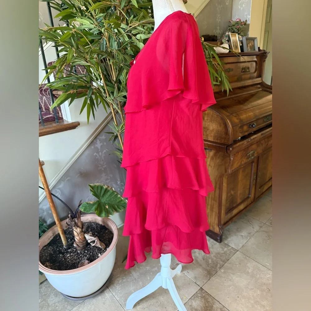 Coldwater Creek ladies fully lined ruffled layer dress size 16 excellent condi - Picture 9 of 16
